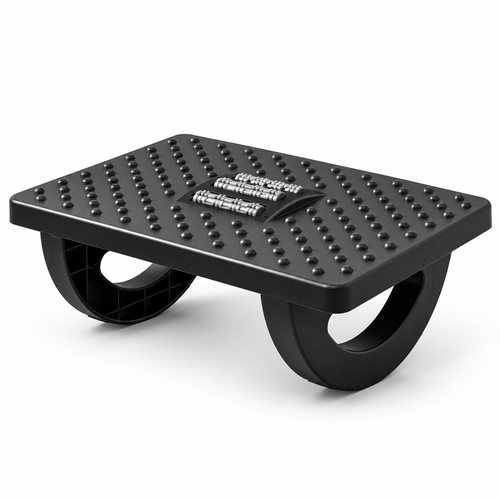 Under-Desk Office Footrest with Raised-Dot Platform & Curved Supports — Compact Black Foot Platform, 34 × 25 × 13 cm