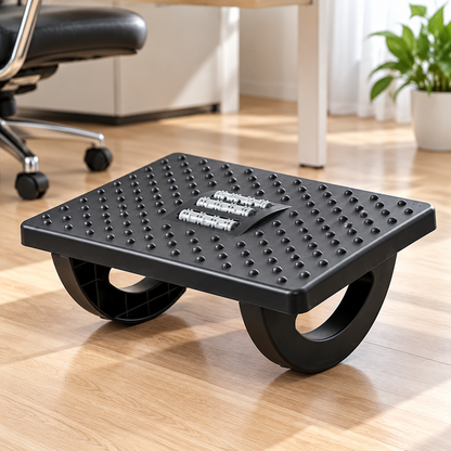 Under-Desk Office Footrest with Raised-Dot Platform & Curved Supports — Compact Black Foot Platform, 34 × 25 × 13 cm
