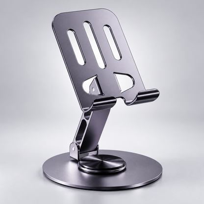 Sculpted Desktop Phone Stand with Open-Slot Backrest, Twin Support Cradle & Circular Base for Everyday Hands-Free Viewing