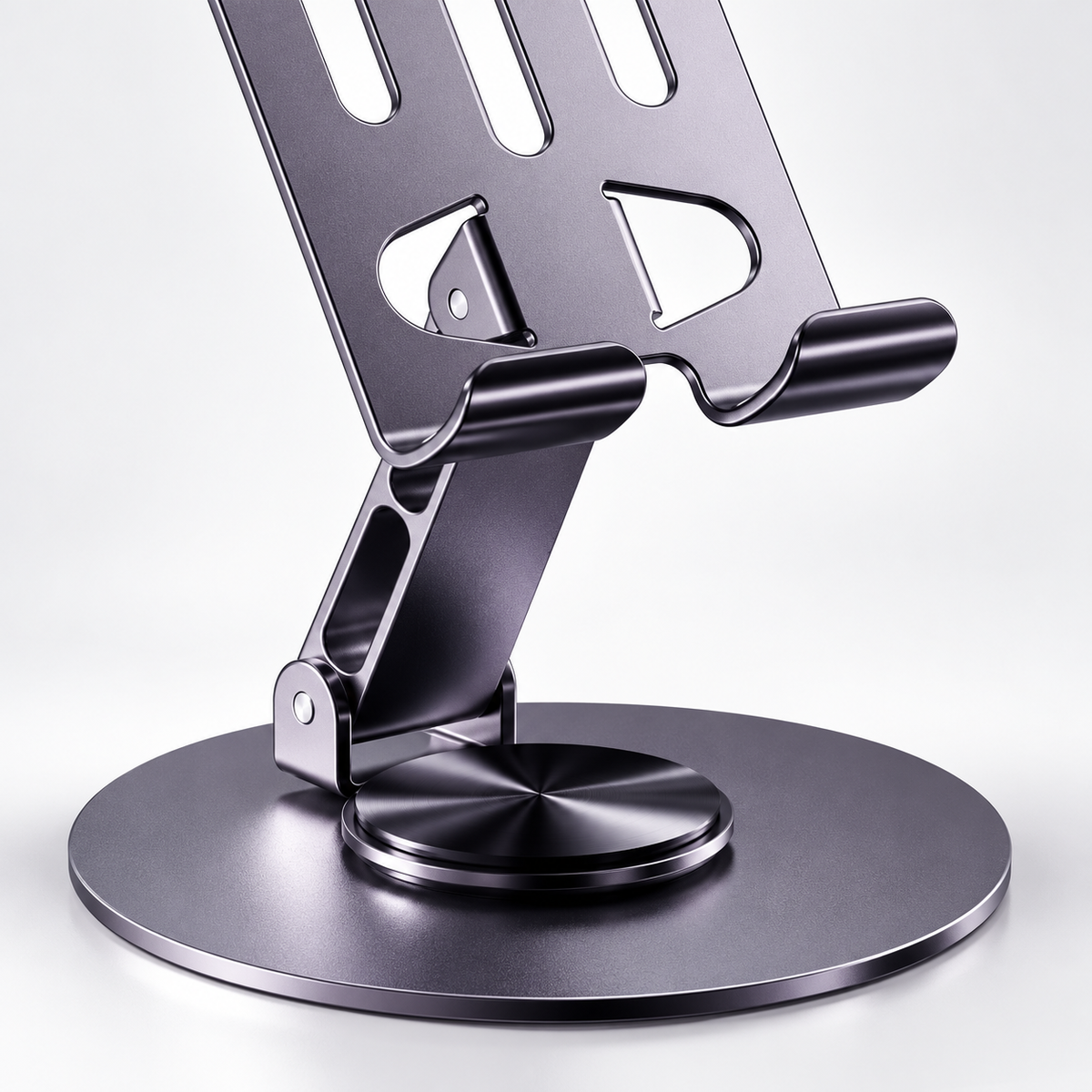 Sculpted Desktop Phone Stand with Open-Slot Backrest, Twin Support Cradle & Circular Base for Everyday Hands-Free Viewing
