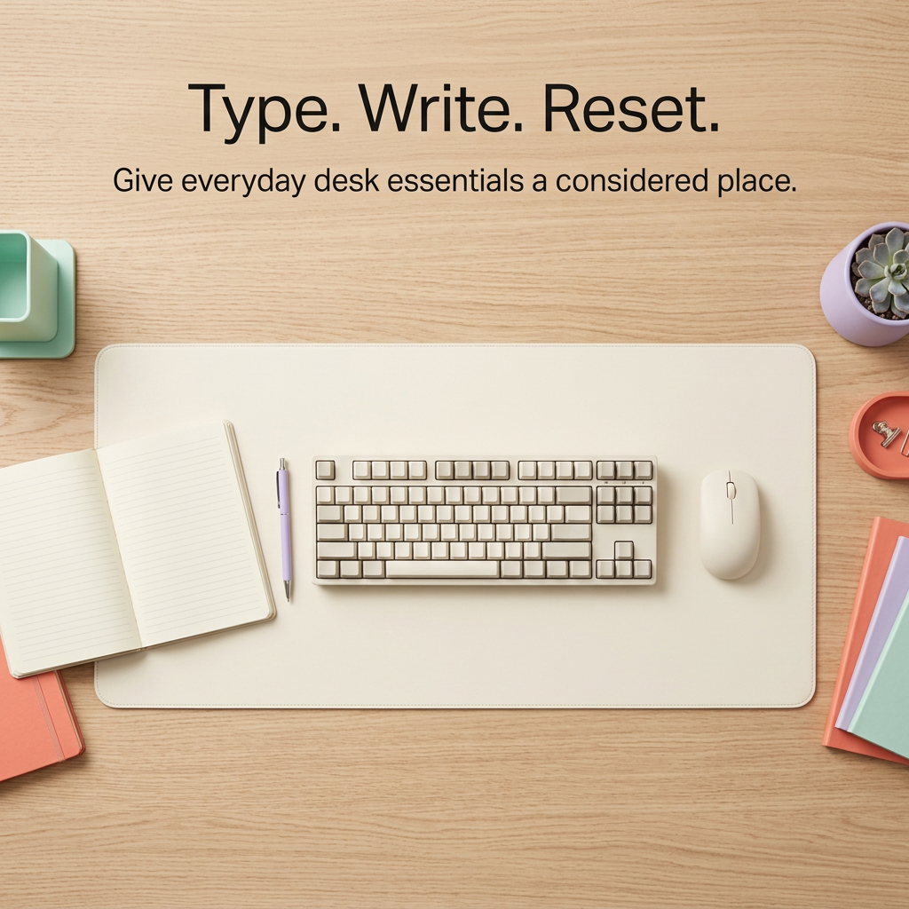 Single cream mat with keyboard mouse and an open notebook