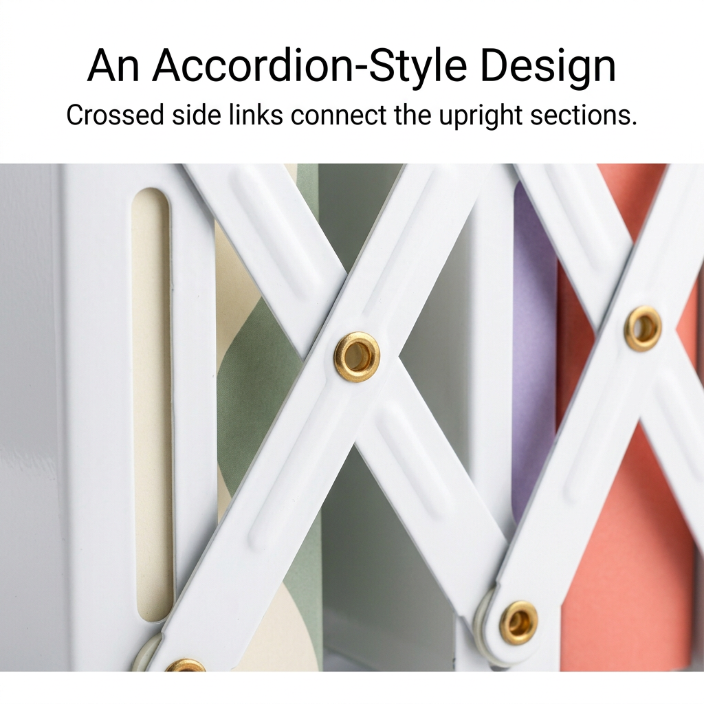 Close-up concept of white accordion links and gold-tone pivot details