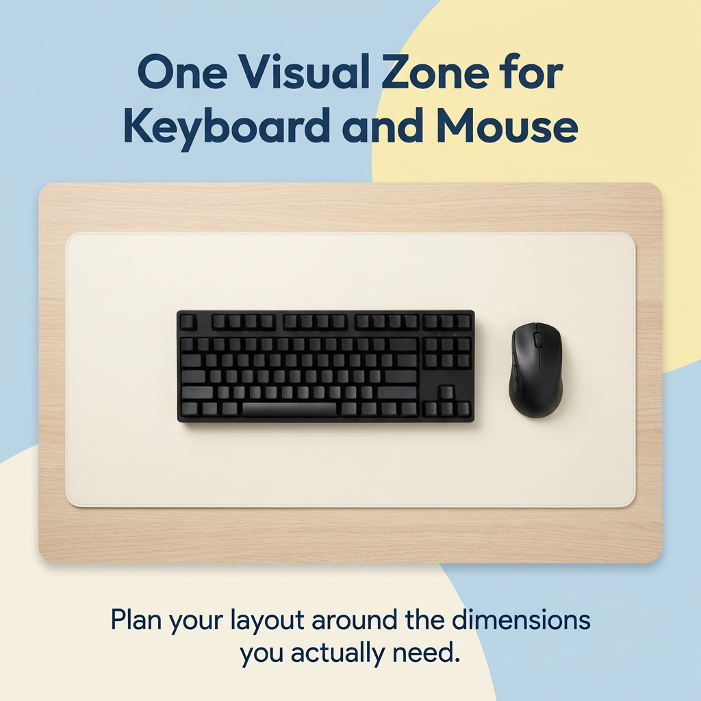 Keyboard and mouse arranged within a shared cream desk mat area