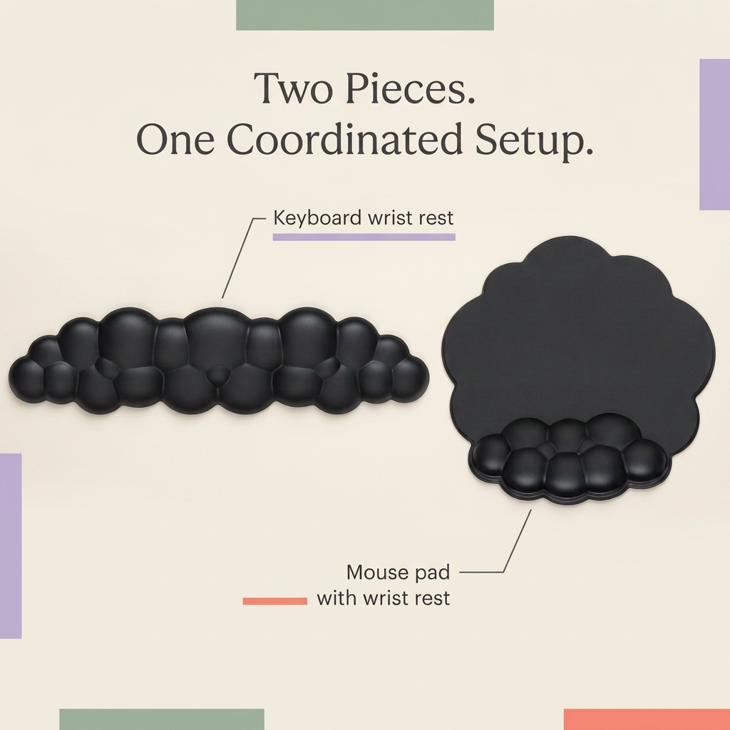 Two-piece set contents showing keyboard wrist rest and mouse pad with wrist section