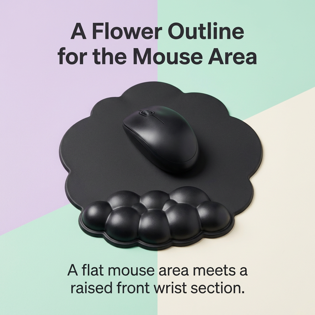 Flower-shaped mouse pad and its raised front wrist section