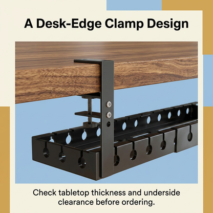 Desk-edge screw clamp and upright mounting support detail
