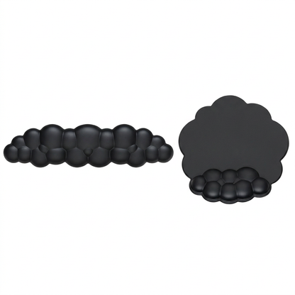 Black cloud keyboard wrist rest and flower mouse pad with front wrist section on white