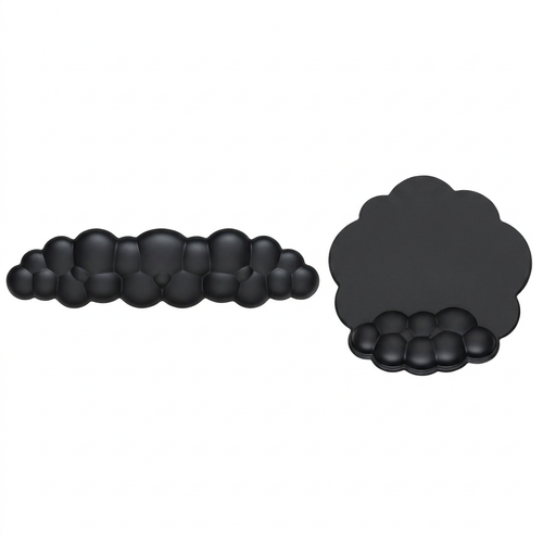 Black cloud keyboard wrist rest and flower mouse pad with front wrist section on white